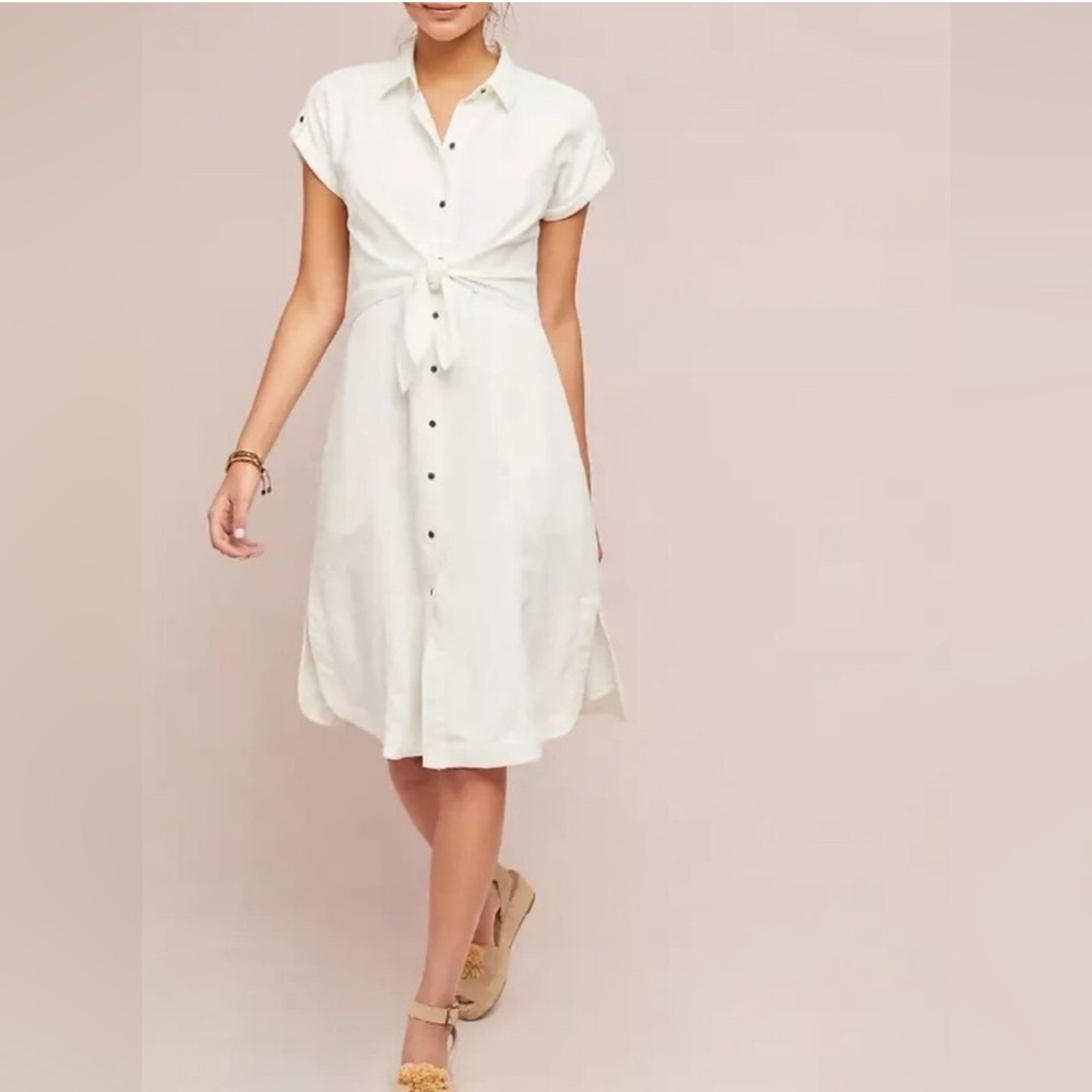 Anthropologie by Maeve Women's Button Up Shirt Dress Short Sleeve White Size 6